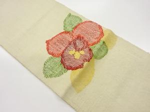 手織り紬花模様織出し名古屋帯